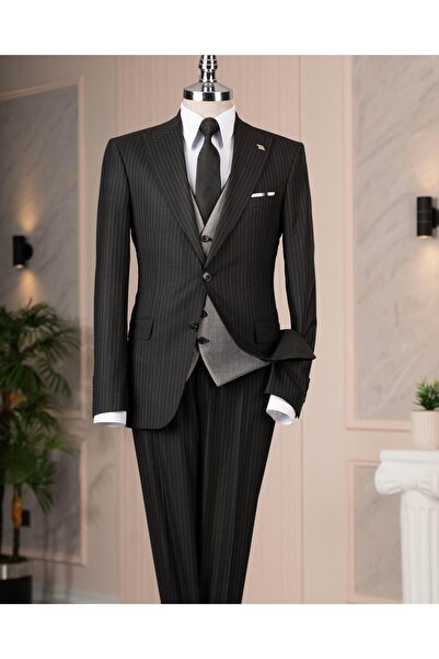 TerziAdemAltun Italian Style S Slim Fit Peaked Lapel Jacket Vest Pants Suit B...