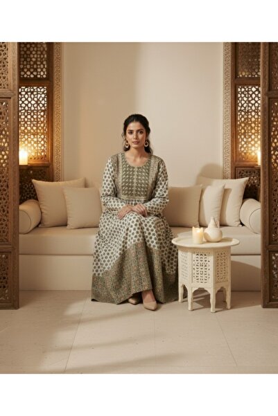 Maison Emarat All Over Floral Printed Jalabiya with embroidery on yoke