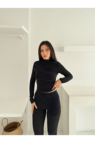 Foola Moda Simli Buzy Drapeli Bluz