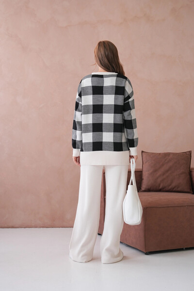 Park Karon Women's Crew Neck Patterned Slit Casual Sweater Pants Two-Piece Knitwear Set