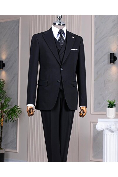 TerziAdemAltun Italian Style 8 Drop Jacket Vest Pants Suit Black T14591