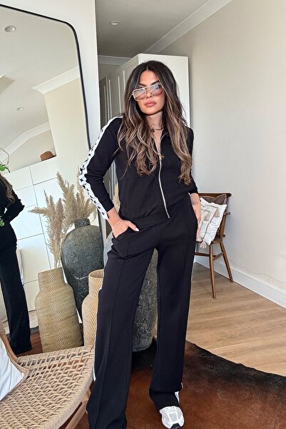 Sohotique By P Star Stripe Honeycomb Texture Tracksuit Set Black