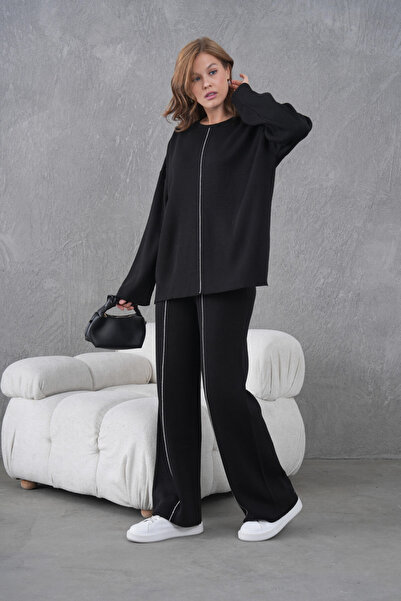 Park Karon Women's Crew Neck Slit Oversized Sweater Pants Two-Piece Knitwear Set