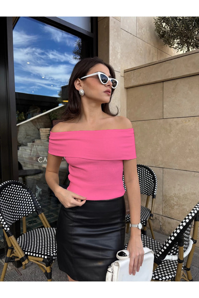 ZENGEZUR MALL Drnds Madonna Collar Zero Sleeve Blouse Pink (211723) (Size: S)