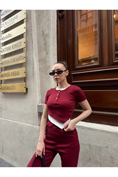 ZENGEZUR MALL Drnds Button Collar Burgundy Bottom Top Suit S3943 (212418) (Size: L)