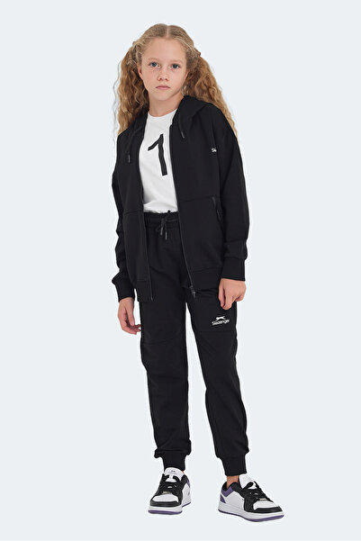 Slazenger Local in Unisex Children's Zippered Hooded Pocket Black Tracksuit Set