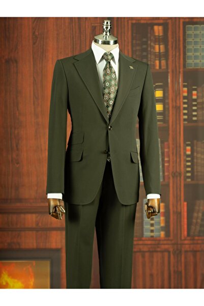 TerziAdemAltun Italian Style S Slim Fit Mono Collar Jacket Pants Suit Green T14748