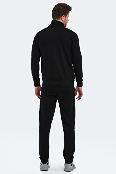 Slazenger Oran I Men's Zippered Mock Neck Pocket Black Tracksuit Set