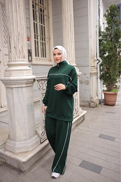 Wovi Moda Women's Hijab Tracksuit Set Double Suit Zippered Collar