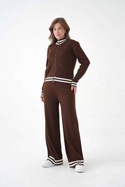 Park Karon Жіночий костюм із прямим коміром, застібкою-блискавкою, смугастим кашкорсе, піджаком і брюками