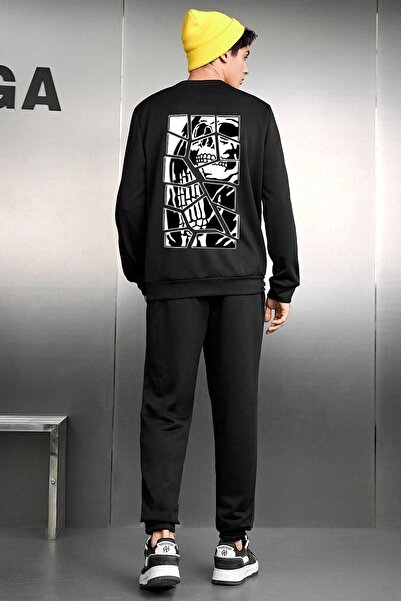 uyguntarz Unisex Skullcracked Printed Crew Neck Sweatshirt - 2-Piece Tracksuit Set