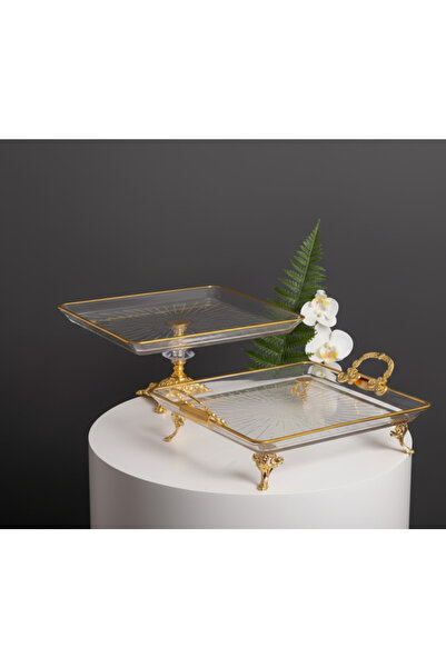 ÇNR Home Collection 2 'li PAŞABAHÇE KRİSTAL METAL AYAKLI YALDIZLI KARE PASTA ...