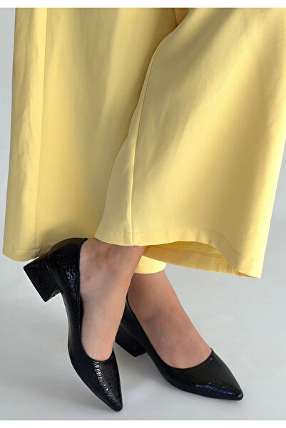 ZENGEZUR MALL Drnds Meort Black Patent Leather Heeled Shoes (211532) (Size: 36)