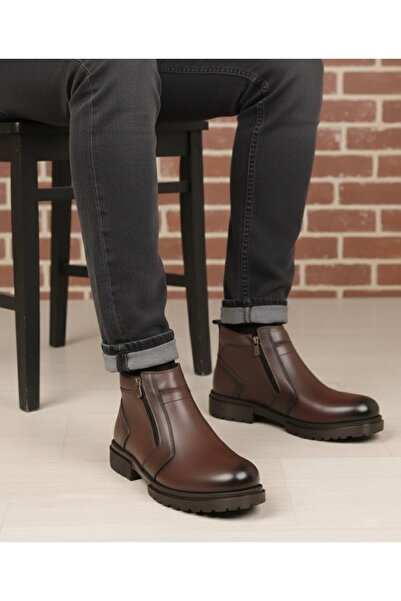 Taşpınar Ayakkabı 100% Genuine Leather Men's Casual Winter Non-Slip Sole Comfortable Double Zipper Classic Boots 40-44