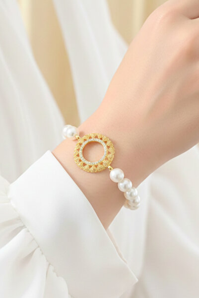 TwinsCollection Çeyrekli Altın Uyumlu 10mm İnci Bileklik - 22 Ayar Gram Altın...