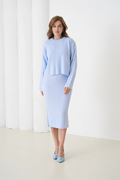 Park Karon Women's Crew Neck Textured Sweater Dress Two-Piece Knitwear Set