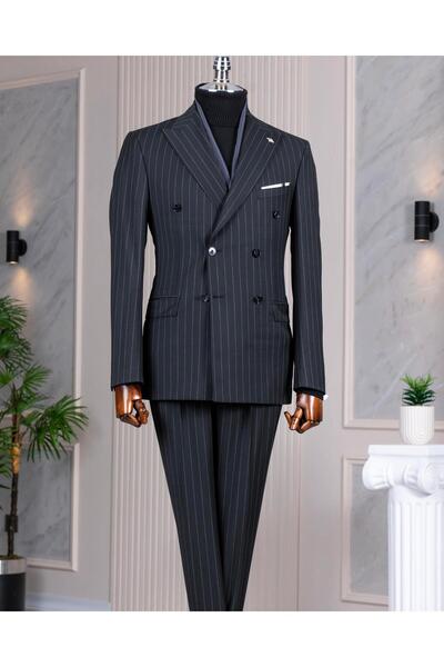 TerziAdemAltun بدلة بنطلون من الصوف على الطراز الإيطالي k بأزرار على الجهتين ...