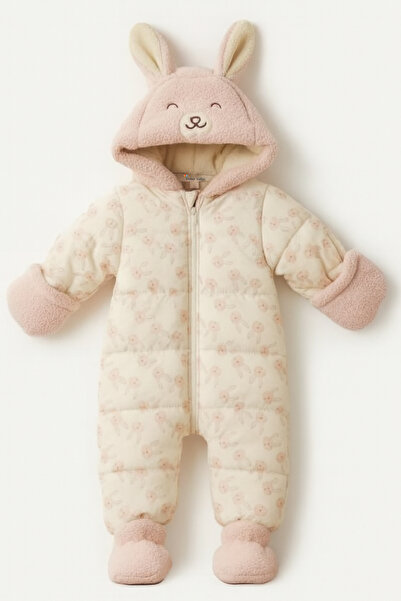 Bebek Vadisi Tavşanlı Patikli İçi Peluş Kar Kapüşonlu Kışlık Kız Erkek Bebek Astronot Tulum Kozmonot Mont Çocuk