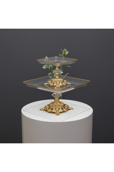 ÇNR Home Collection PAŞABAHÇE 2 ' li KARE DÖKÜM AYAKLI PASTA SUNUMLUK KURABİY...