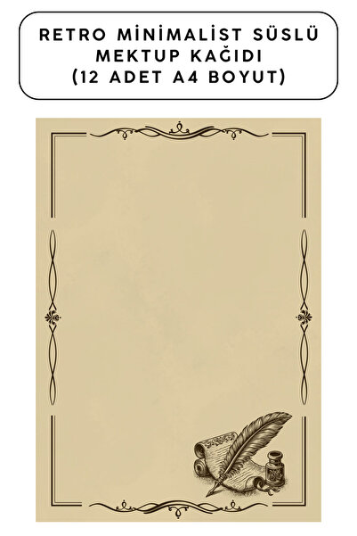 Organik Yolda Retro Minimalist Süslü Mektup Kağıdı (12 Adet A4 Boyut)