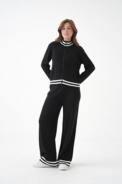 Park Karon طقم تريكو مكون من قطعتين للنساء ياقة مرتفعة متوسطة الطول بسحاب للإ...