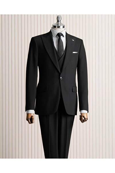TerziAdemAltun Italian Style S Slim Fit Peaked Lapel Jacket Vest Pants Suit B...