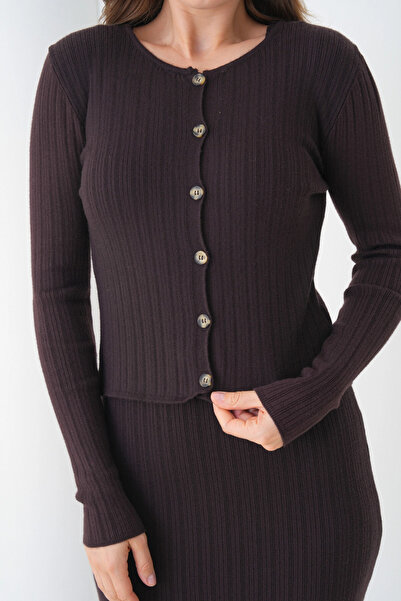 Park Karon Women's Crew Neck Button Closure Ribbed Knit Jacket Dress Two-Piece Knitwear Set