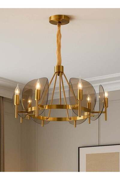 Generic Circular Hanging Glass Chandelier, 6-Lamp, Modern Design