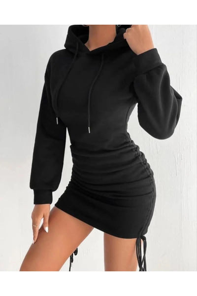 ZENGEZUR MALL Drnds 3 Thread Ş Fleece-Lined Hooded Dress Black (212335) (Size: m)