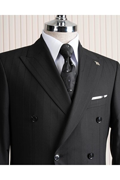 TerziAdemAltun Italian Style K Double-Breasted Jacket Pants Suit Black T14020