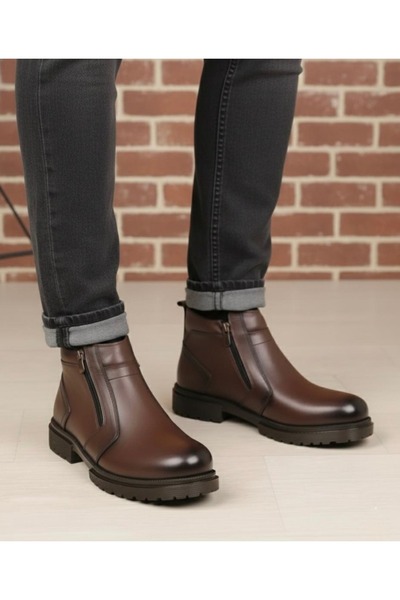 Taşpınar Ayakkabı 100% Genuine Leather Men's Casual Winter Non-Slip Sole Comfortable Double Zipper Classic Boots 40-44