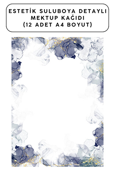 Welly Jones Aesthetic Watercolor Detailed Letter Paper (12 Pieces A4 Size)
