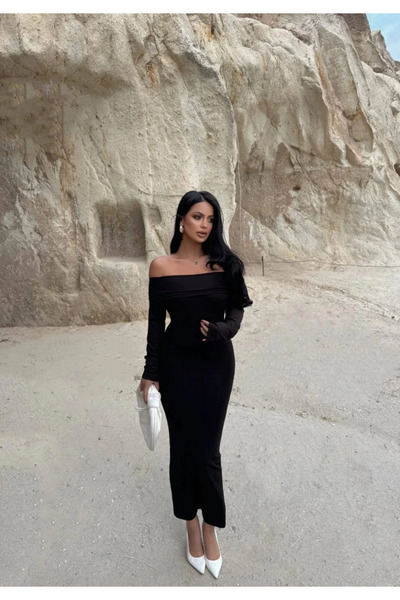 ZENGEZUR MALL Drnds Madonna Collar Stretch Fabric Dress Black (211542) (Size: S)