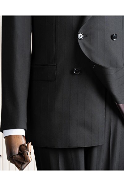 TerziAdemAltun Italian Style K Double-Breasted Jacket Pants Suit Black T14020