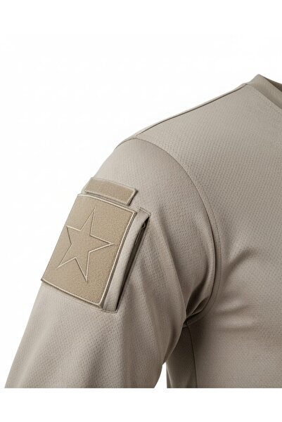 Beevos Military Tactical Long Sleeve Breathable Arm Velcro Beige T-Shirt