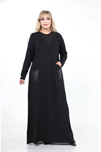 MODA MAÇKA PARK Plus Size Dress with Stretchy Fabric and Pocket Details.