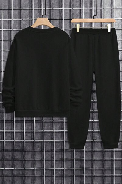 uyguntarz Unisex Draw Bear Printed Crew Neck Sweatshirt - 2-Piece Tracksuit Set