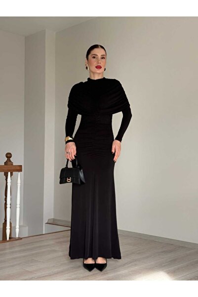 YK FASHION Omuz Detaylı Drape Elbise