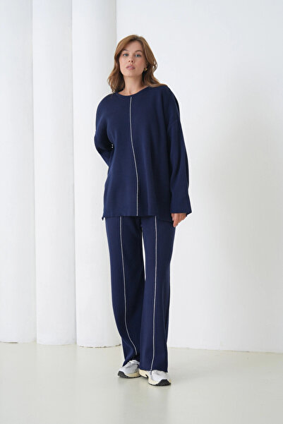 Park Karon Women's Crew Neck Slit Oversized Sweater Pants Two-Piece Knitwear Set