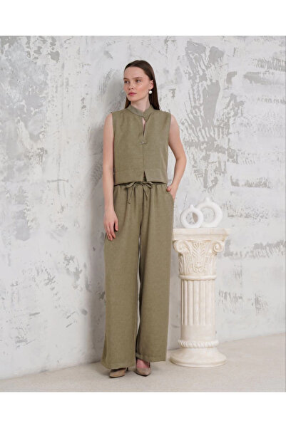 ZENGEZUR MALL Drnds Brooched Vest Pants Suit Khaki S255821 (213709) (Size: S)
