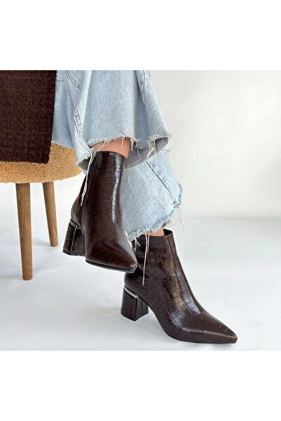 ZENGEZUR MALL Drnds Meça Brown Leather Heeled Boots (211413) (Size: 36)