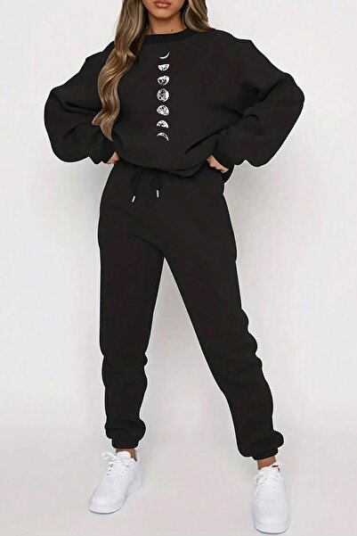 uyguntarz Unisex Astronomy Printed Crew Neck Sweatshirt - 2-Piece Tracksuit Set