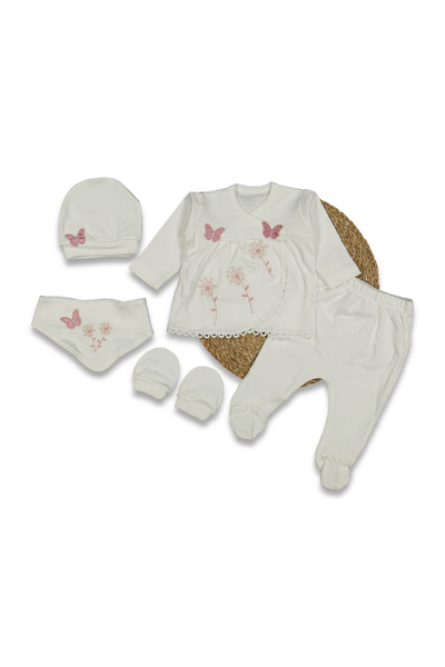 Juuta طقم ملابس أطفال مكون من 5 قطع مع زهور وفراشات - طقم أطفال لطيف وناعم