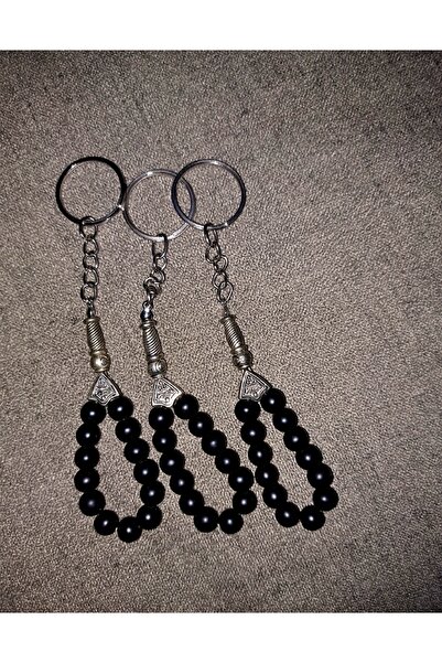 H.RoseButik 3 قطع من سلسلة المفاتيح الزجاجية ذات الخرز الأسود مع مادة معدنية