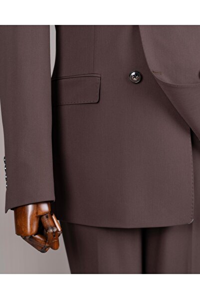TerziAdemAltun Italian Style S Slim Fit 8 Drop K Double-Breasted Jacket Pants Suit Brown T14589