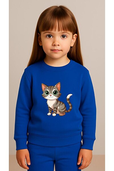 playwear Παιδικό Φούτερ Σετ με στάμπα CAT για Κορίτσια και Αγόρια, με λαιμόκο...