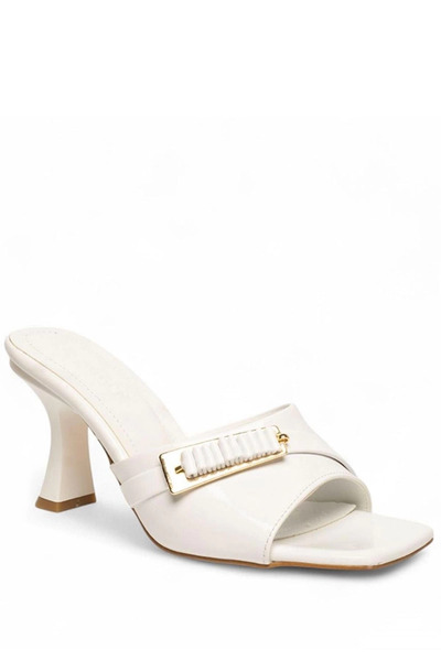 ZENGEZUR MALL Sptrns Sief White Patent Leather Heeled Slippers (210331) (Size: 37)