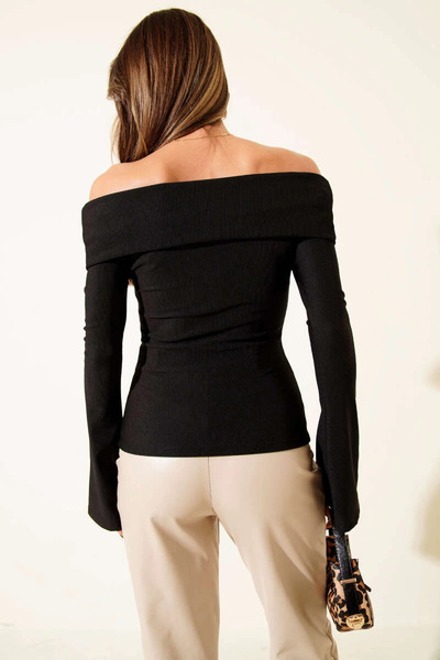 ZENGEZUR MALL Drnds Off Shoulder Zipper Blouse Black T4330 (213431) (Size: S)