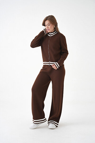 Park Karon Жіночий костюм із прямим коміром, застібкою-блискавкою, смугастим кашкорсе, піджаком і брюками