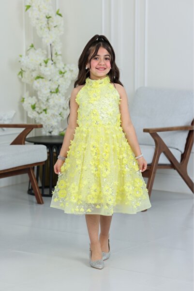 modern designer فستان بناتي مطرز ورد